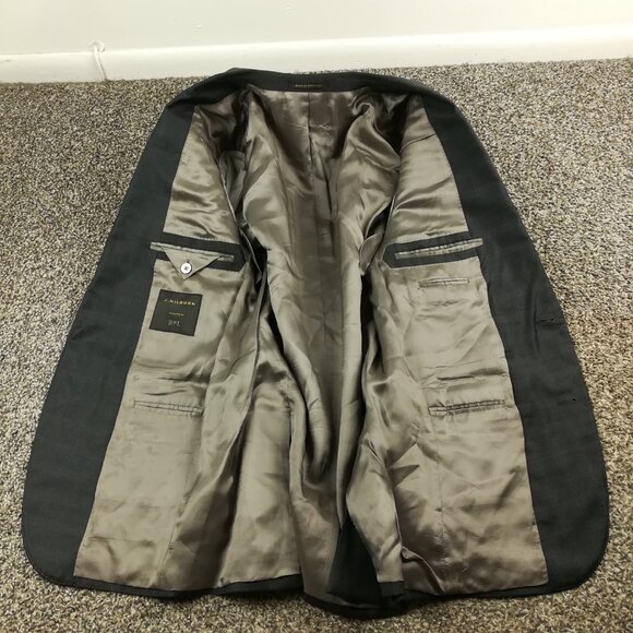 Bespoke J Hilburn Suit 40R Wool Windowpane Plaid Gray 32x31 - Picture 4 of 16